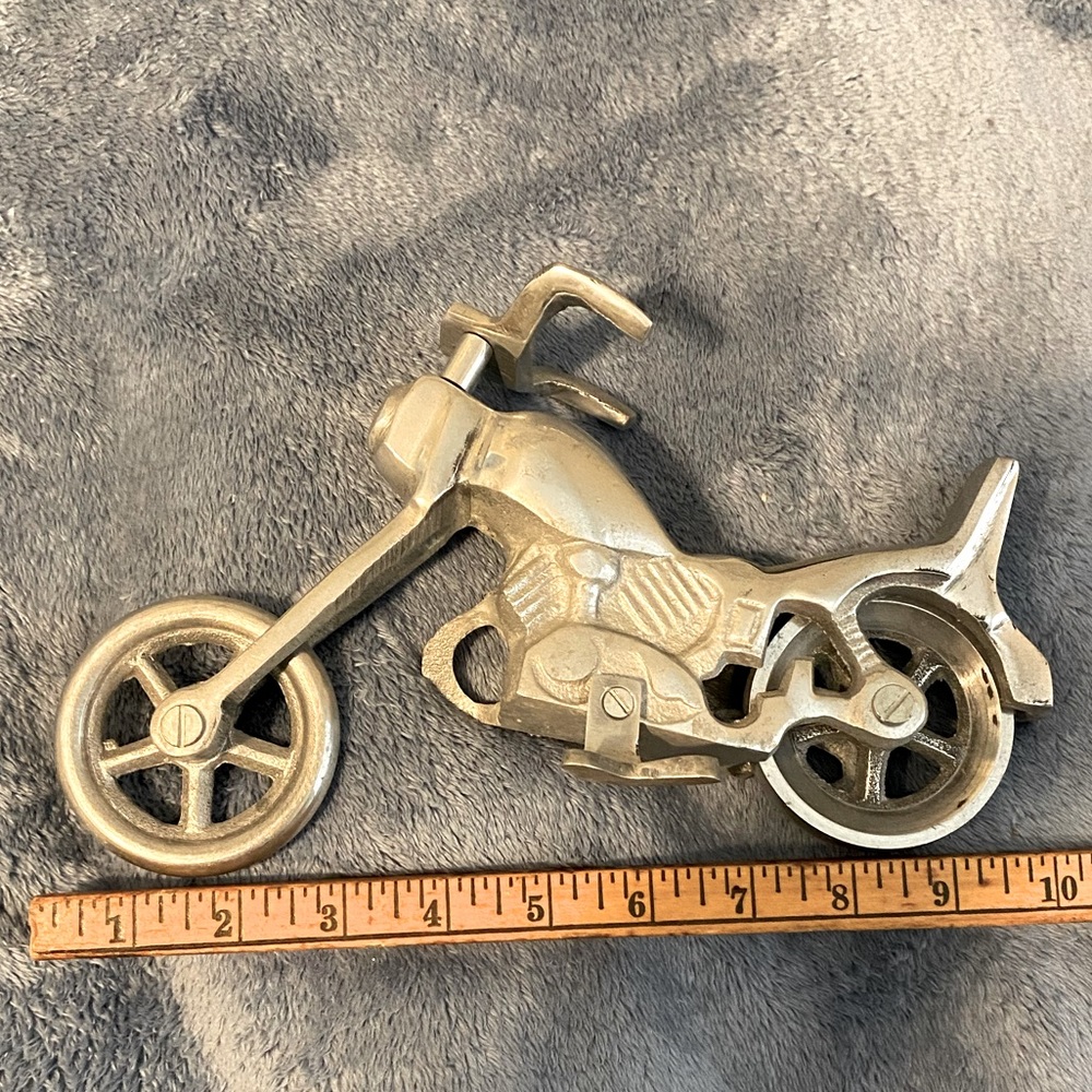 10in Motorcycle silver metal standing moving wheels